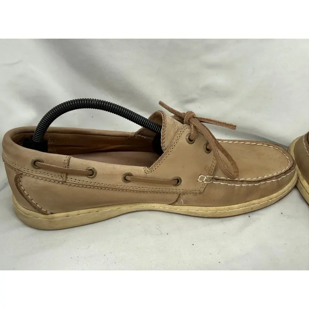 Tommy Bahama Arlington Boat Shoes Mens 12M Beige Nubuck Leather Lace Up Nautical